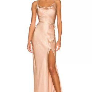 Shona Joy Gold Maxi Dress with Cowl Neck and Slit - size 2